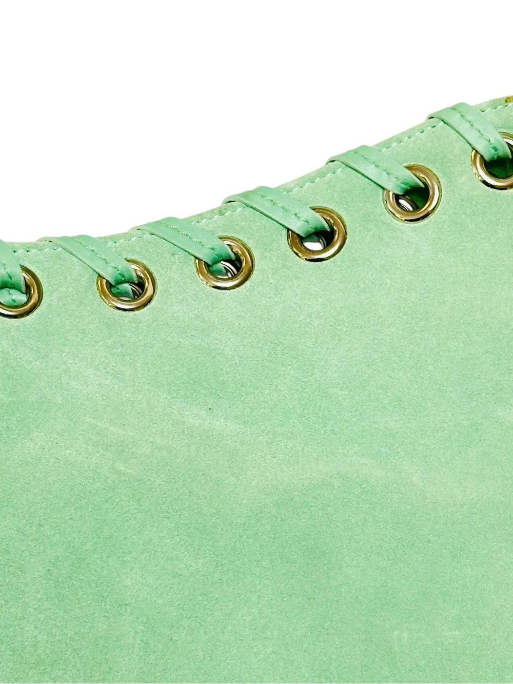 Sergio Rossi Mint Green Suede Hobo Shoulder Bag Grommet Hardware Italy Vintage